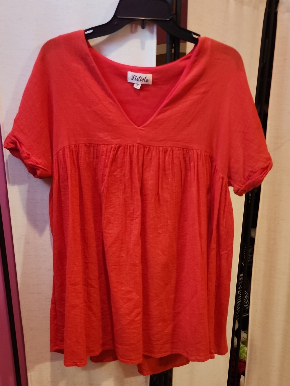 Listicle Coral V-Neck Babydoll Tunic